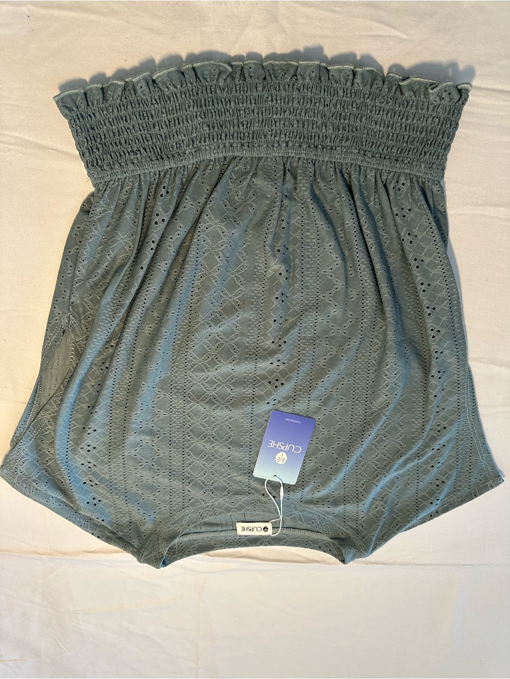 Cupshe Sage Green Eyelet Smocked Waist Shorts
